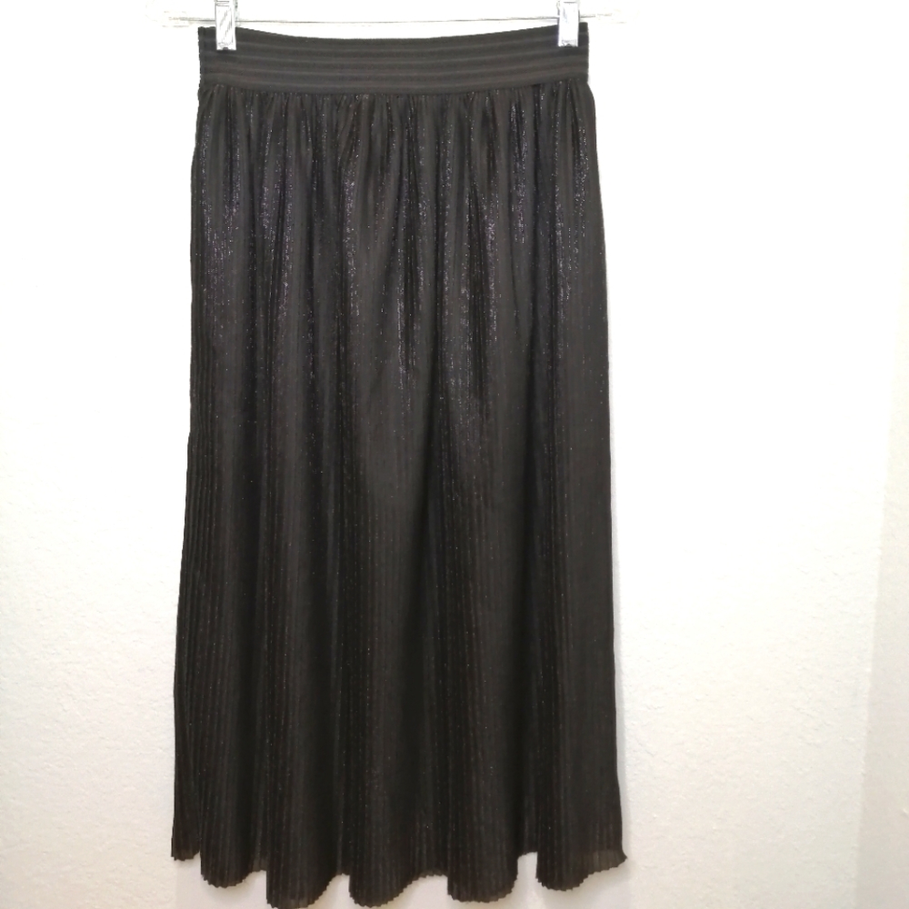 Charget Pretty Wind Sheer Chiffon Pleated Long Skirt Black - Size M